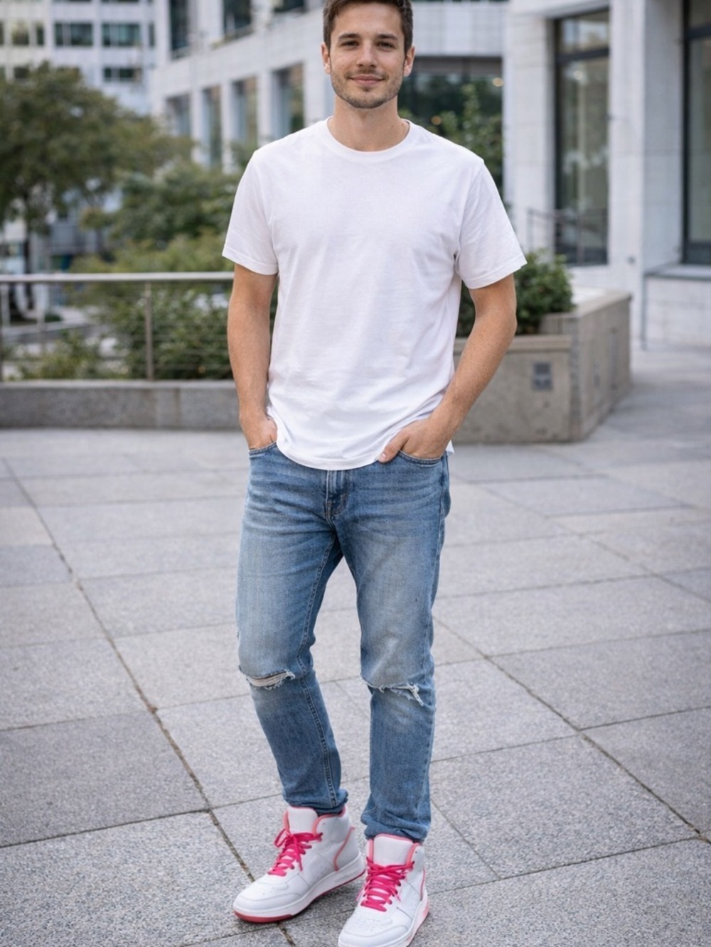 Saint Laurent SL 80 hightop Men’s White and Pink Sneakers